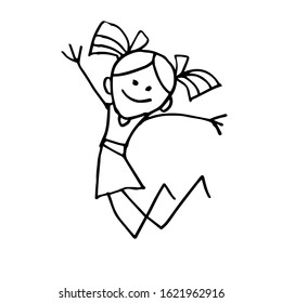 The girl jumped up with joy. Cartoon character, Doodle illustration. Vector.