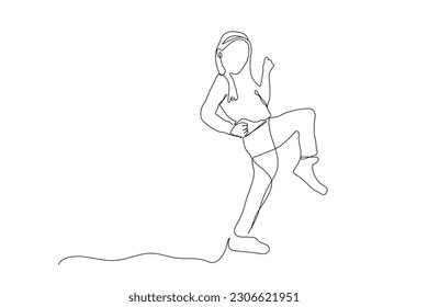 A girl jumping continuous line art drawing. small girl single line art. dancing girl line art.