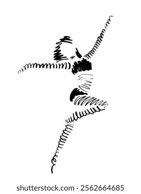 Girl jumping and dancing, abstract vector illustration drawn in freehand style