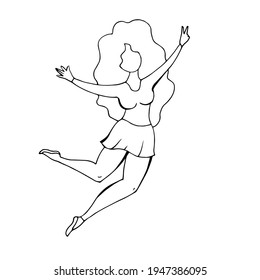 The girl is jumping, dancing. Sports activities, healthy lifestyle. Vector linear illustration.
