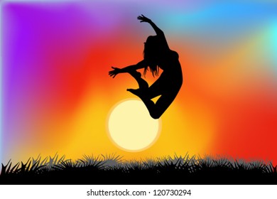 girl jumping at dawn