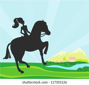 girl jumping with horse