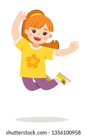 A girl jumping on the background. Vector illustration.