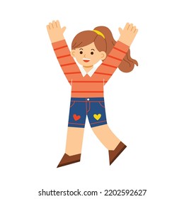 A girl jumping on the background. Vector illustration.