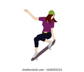 Girl Jumping on Her Skateboard Illustration