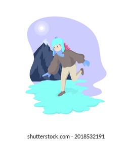 A girl jumping on the snow. Vector illustration
