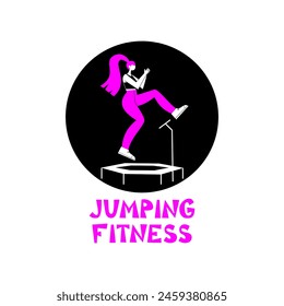 Girl jumping on a trampoline. Vector hand drawn logo illustration.