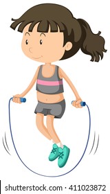 Girl jumping rope alone illustration