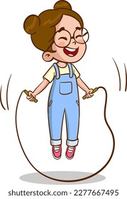 girl jumping rope cartoon vector