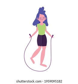 girl jumping with rope isolated