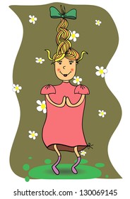 Girl jumping and running around with joy amid flowers