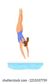 The girl jumps into the water from the springboard. Sports diving. Vector illustration isolated on white background