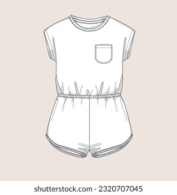 girl jumpsuit flat sketch illustration