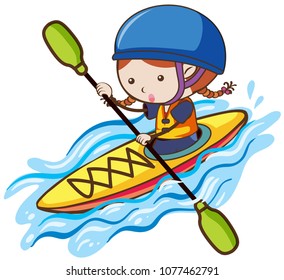 A Girl Kayaking in River illustration