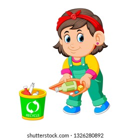A girl keep clean environment by trush in rubbish bin