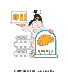 Servidor de IA de mantenimiento de niñas, ilustración vectorial