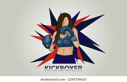Girl is a kickboxer. Abstract background. Logo. Poster.