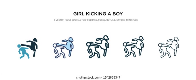 girl kicking a boy in the face icon in different style vector illustration. two color and black girl kicking a boy in the face vector icons designed filled, outline, line and stroke style can be