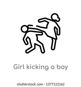 girl kicking a boy in the face vector line icon. Simple element illustration. girl kicking a boy in the face outline icon from sports concept. Can be used for web and mobile