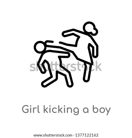 girl kicking a boy in the face vector line icon. Simple element illustration. girl kicking a boy in the face outline icon from sports concept. Can be used for web and mobile