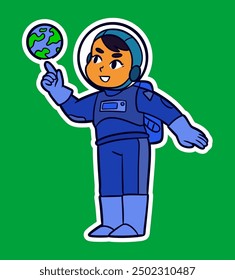 Girl Kid Astronaut Doodle Sticker Illustration