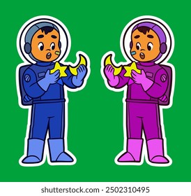 Girl Kid Astronaut Doodle Sticker Illustration