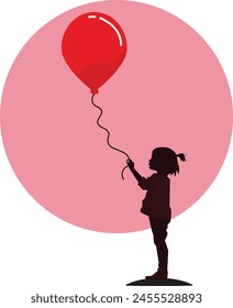 niña niño con Vector de globo, ilustración minimalista de niña con globo