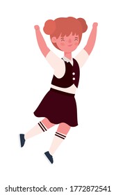 Girl kid cartoon with uniform and arms up jumping design, Back to school education class lesson theme Vector illustration