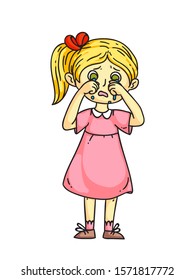 Girl kid crying after quarrel flat cartoon. Sad, offended children. Childhood. Emotions and expressions. Vector illustration