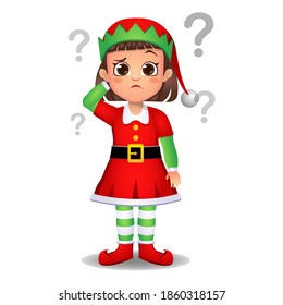 girl kid in elf dress with question mark