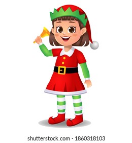 Girl Kid In Elf Dress Ringing Bell