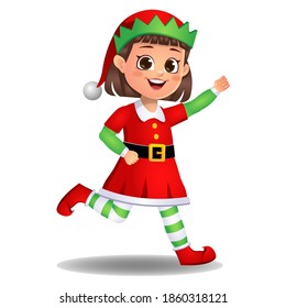 girl kid in elf dress running