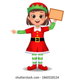 girl kid in elf dress saying hi