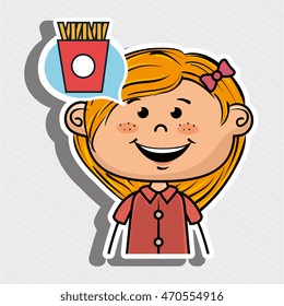 girl kid french fries icon vector illustration graphic