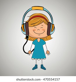girl kid headphone music icon vector illustration graphic