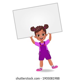 girl kid holding blank banner on his head