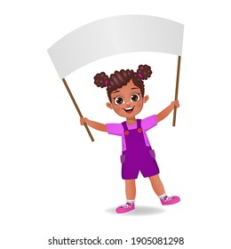 Girl Kid Holding Blank Flag Vector