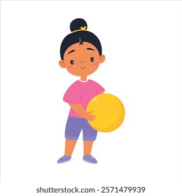 Girl Kid Play Ball at Sport Lesson Vector Illustration