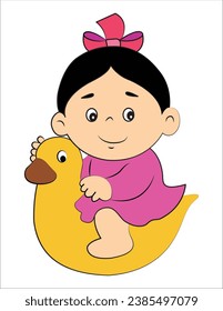 Girl Kid playing with duck in EPS 