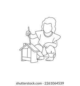 Girl Kid Playing line art creative design