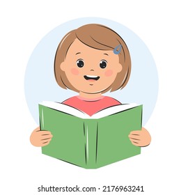 Girl kid reading book. Knowledge and education concept. Vector illustration