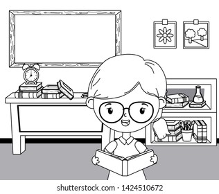 Girl kid of school in classroom design