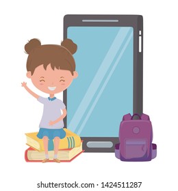 Girl kid of school and smartphone design
