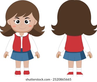 Menina criança definir frente e verso Vetor lateral ilustrações