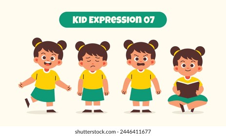 Girl Kid in Various Expressions and Gesture