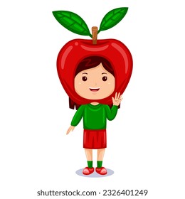 girl kids apple character vector illustration