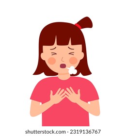 Girl kids with breathing problem in flat design on white background.