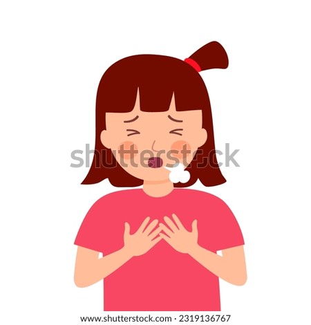 Girl kids with breathing problem in flat design on white background.