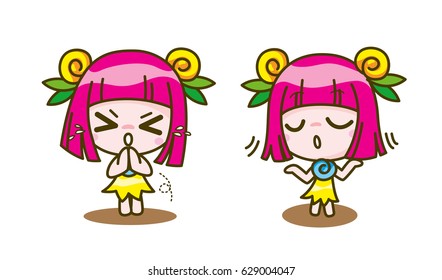girl kids cartoon collection Vector illustration