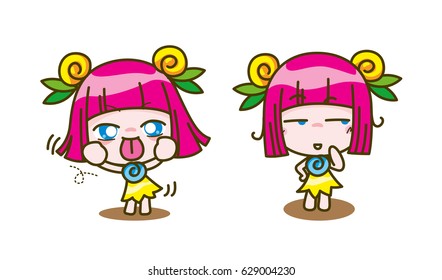 girl kids cartoon collection Vector illustration